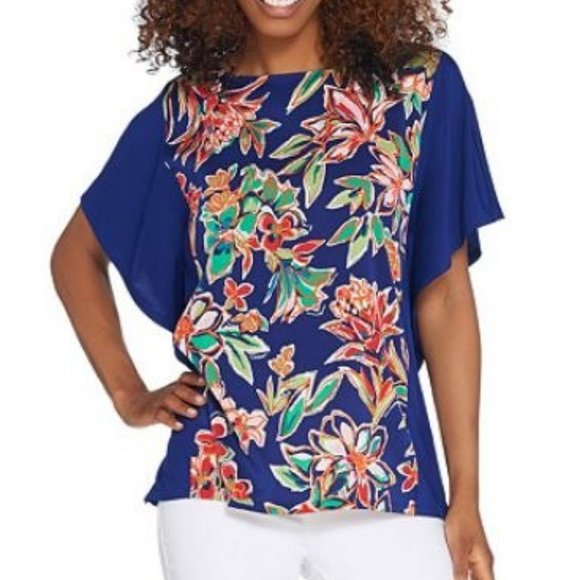 Bob Mackie Tops - Bob Mackie Painterly Floral Front Caftan Top 292